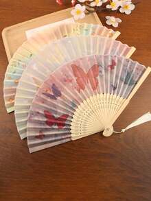 1pc New Chinese Style Vintage Folding Fan, Portable For Women In Summer, Suitable For Hanfu, Cheongsam, Dance, Photography, Bamboo Fan, Chinese Style, Bridal, Bridesmaid, Various Festival & Party Themes,Holiday,Travel For Outdoor Activities, Vacation, Travel, Outfit Accessories, And Gifting - Multicolor - View 1