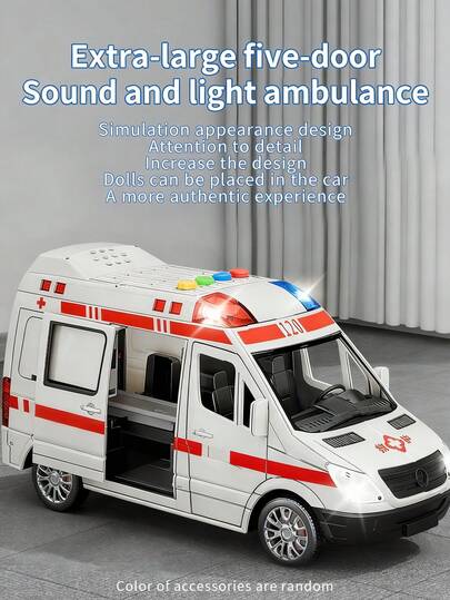 Modelo de simulación de ambulancia con sonido y luz, juguete educativo cognitivo, set de juego interactivo para niños de 3 a 6 años