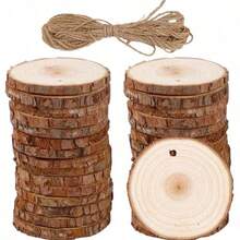 15pcs 2 Inch - 2.4 Inch Natural Wood Slices Wood Centerpiece Unfinished Predrilled Wooden Circles Great Arts And Crafts Ornaments Crafts With Hole Includes 33' Of Natural Jute Twine - Reserved Hole - View 1