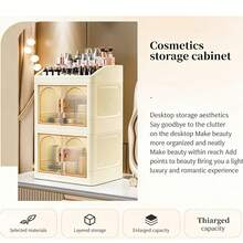 New Foldable Makeup Box, Cosmetic Storage Box, Drawer-Style Desktop Storage Cabinet, Dressing Table Storage Box, Large Capacity, Ideal Gift For Halloween And Thanksgiving. - Mơ 2 lớp - Xem 8