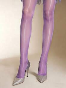 1 Pair Deep Purple Glossy Sheer Tights Sexy Shiny Stockings Daily Wear - Multicolor - View 2