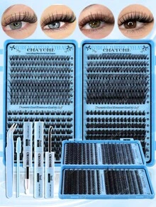 CMAYOME Bộ mi giả dạng chùm 464/512/544, bộ dụng cụ nối mi nhiều độ dày 12-18mm, mi giả cong kiểu mắt mèo 12-18mm mới, bộ nối mi trang điểm tự nhiên DIY, bộ nối mi siêu mềm nhẹ, bộ keo dán mi, thích hợp sử dụng hàng ngày, đám cưới, hẹn hò, tiệc tùng, lễ hội âm nhạc, Halloween, mi chùm, mi riêng lẻ, mi chùm cong kiểu C, trang điểm mi giả chuyên nghiệp. - Màu xanh nhạt - Xem 16