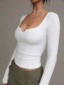 XLLAIS 休闲纯色加厚保暖T恤，适合春、秋、冬季穿着，白色 - 白色 - 查看 8