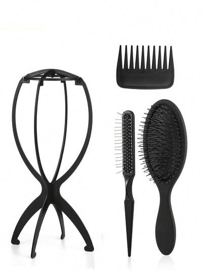 4pcs Wig Stand Set, Travel Wig Storage & Brush Kit, Suitable For Multiple Wigs, Foldable Portable Wig Drying Rack, For Wig Display, Headpiece