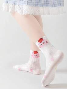 儿童网眼透气棉袜，春夏薄款，中筒长度，高弹力，不勒腿，可爱设计 - 彩色 - 查看 5