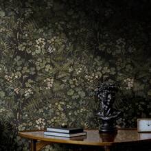 深绿色植物壁纸，神秘植物可移除自粘预涂胶壁纸，适用于浴室，简约森林草原叶子壁纸 - 1PC - 查看 2