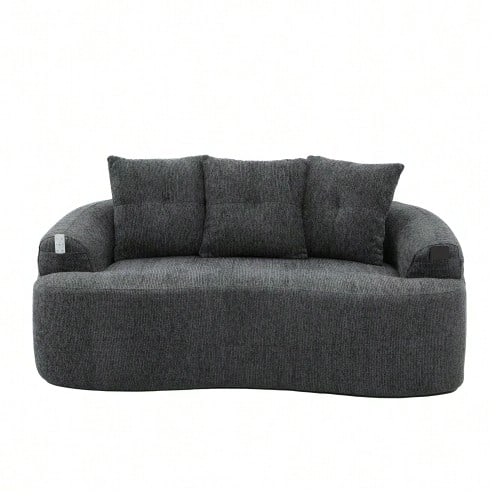 Este moderno conjunto de sofá de dos plazas presenta cojines redondos y profundos con estampado de nubes de chenilla, un diseño compacto sin muelles e incluye tres cojines decorativos. Ideal para apartamentos pequeños. - Gris - Ver 1