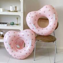 1个儿童可爱心形充气游泳圈，带红色亮片，透明粉色婴儿泳池漂浮垫，带安全把手，加厚PVC材质，适合夏季海滩和泳池派对的幼儿游泳池玩具 - 彩色 - 查看 4