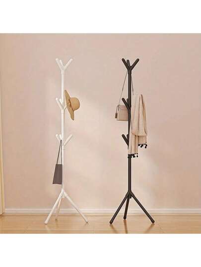 黑色多功能时尚衣架，创意落地式衣架，带9个挂钩，单臂设计金属衣架 - 便携式独立衣架，带帽子、包包、围巾、毛巾架 - 家居用品，衣架，帽架