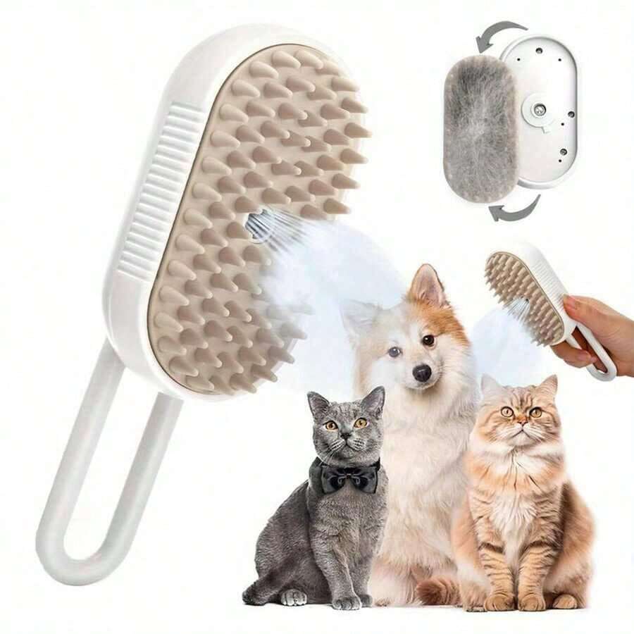 No-Rinse Cleaning Brush For Pets, Steam Fluff Removal Massage Comb, Pet Bath Brush, Pet Automatic Hair Removal Spray And Anti-Static Massage Comb For Dog And Cat Grooming - 白色 - 查看 1