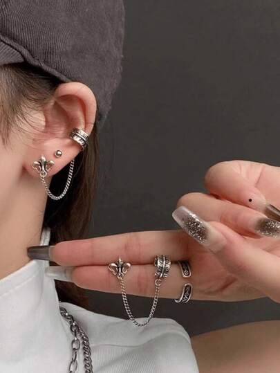 زوج من أقراط سلسلة زهرة السوسن المتكاملة، أقراط معدنية عصرية بسيطة، أقراط موضة