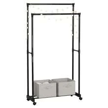 Miroytengo Cabideiro moderno preto para quarto, estrutura de metal com revestimento em melamina, barras duplas, ganchos resistentes para roupas, organizador de corredor, 75 x 157 x 39 cm. - Preto - Ver 1
