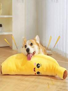 1pc Soft Banana Shaped Pet Chew Toy, Suitable For Small, Medium And Large Dogs, Interactive Chew Toy To Relieve Pet Anxiety, Made Of Soft Polyester Fiber Material, No Battery Required - Yellow - View 1