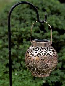 1pc Solar Powered Hollow Hanging Garden Lantern, LED Outdoor Waterproof Pumpkin Retro Metal Decor Landscape Light, Suitable For Daily Holidays Halloween Thanksgiving Tabletop Decor, Patio, Walkway, Porch, Fence, Lawn, Garden Gift, Yard Path, Family Gathering Birthday Party Wedding Decoration Mood Light - Multicolor - View 9
