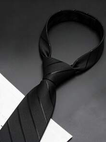 男士奢华质感黑色领带一条，百搭商务休闲西装，简约优雅 - 黑色 - 查看 5