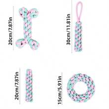 4-Piece Plaid Pet Doll Set: Chew-Resistant Rope Toys Including Bone, Ring, Braided Stick For Dental Care, Stress Relief And Interactive Play. , Handmade Pet Supplies. - Multicolor - View 9