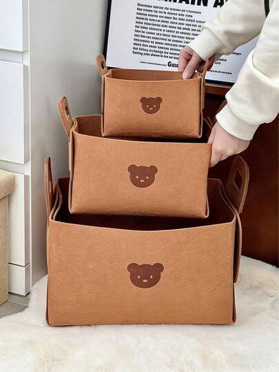 大容量小熊造型收纳篮，适用于存放奶瓶、尿布、围兜，可用于桌面、床头柜和旅行。