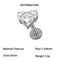 1 件装 CZ 马眼形心形方形月亮星形耳软骨耳廓耳屏耳钉 16g G23 植入式钛金属内螺纹锆石铺镶平底唇鼻唇钉穿刺饰品 男女通用 日常优雅 - 鈦本色 - 查看 16