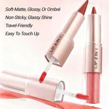QIUFSSE Lip Liner & Gloss Lipstick Combo - 2 In 1 Dual-Ended Lip Combo Set, Black Velvet Matte Lip Liner & Buildable Clear Mirror Glowy Lip Gloss Kit For Women, Long Wear Shiny Plumping Finish, 08 - 2In1 Lipstick Lipgloss#08 - 查看 8
