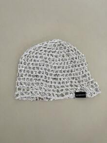 1pc Black Label With Sequin Lettering, Handmade Crochet Shiny Sequin Hollow Out Beanie Hat, Fashionable Retro Versatile Lightweight Breathable Knit Cap For Women, Spring/Summer - Multicolor - View 13