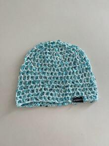 1pc Black Label With Sequin Lettering, Handmade Crochet Shiny Sequin Hollow Out Beanie Hat, Fashionable Retro Versatile Lightweight Breathable Knit Cap For Women, Spring/Summer - Multicolor - View 16