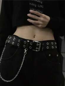 1pc Unisex Punk Style Waist Chain Belt, PU Leather Waist Chain Decor, Suitable For Party, School, Autumn, Christmas Wear - Belt - View 1