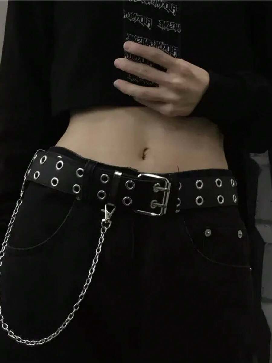 1pc Unisex Punk Style Waist Chain Belt, PU Leather Waist Chain Decor, Suitable For Party, School, Autumn, Christmas Wear - Belt - View 1
