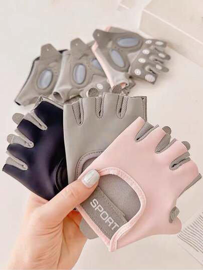 1 Pair Women's Fitness Gloves With Wrist Support, Non-Slip Breathable Half Finger Gloves For Workout, Weight Lifting, Pull-Ups