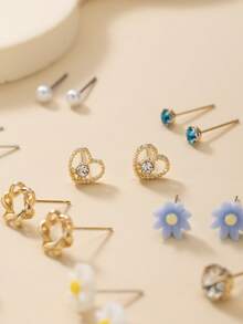 30 Pairs Fashion Women Earrings Set, Cute Daisy, Star, Heart, Asymmetrical Geometric Earrings, Suitable For Vacation And Travel - Multicolor - View 4