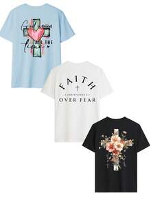 3件套“信念战胜恐惧”励志图案宽松夏季女式上衣 - 彩色 - 查看 5