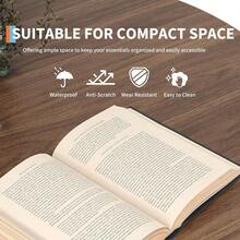 Mesa de café redonda de mediados del siglo de 28 pulgadas con almacenamiento - diseño de acento acanalado - puerta deslizante de la mesa redonda del tambor - montaje rápido - ideal para la sala de estar - Nuez - Ver 7