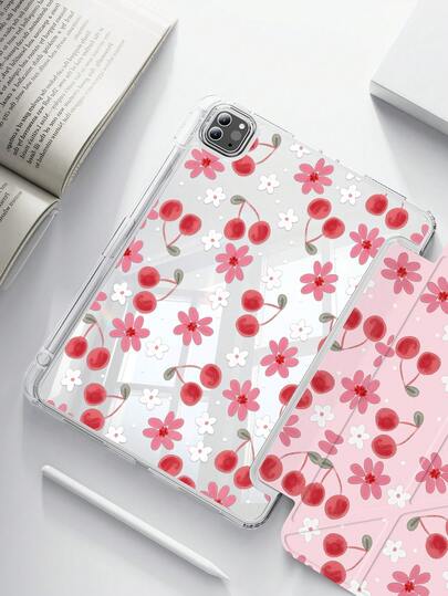 一款可爱的卡通樱花雨图案双面亚克力透明水晶后盖，防震，适用于iPad 7、8、10代（10.2英寸），内置笔槽，支持睡眠/唤醒功能，是理想的礼物之选。