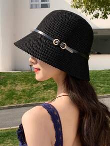 1顶夏季度假宽檐针织镂空遮阳帽，多功能渔夫帽，适合日常使用 - 多色 - 查看 12