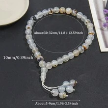 33pcs 10mm Agate Bead Bracelet, Comes With Elegant Gift Box, Prayer Beads Bracelet, Suitable For Eid Al-Fitr, Ramadan Gifts - White - View 2