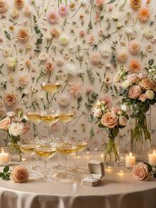 1 pièce Toile de fond murale florale colorée, design plat 2D avec motifs floraux roses, blancs et multicolores, convient pour les fêtes d'anniversaire, les mariages, les anniversaires, la Saint-Valentin, les fiançailles, la décoration intérieure et les accessoires de studio photo, la décoration d'événements, crée une atmosphère joyeuse, polyvalent et multi-tailles - 001 - Voir 7