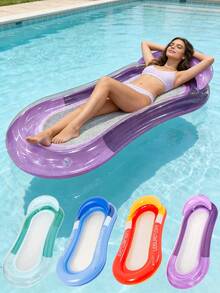 Inflatable Mesh Lounge Chair With Headrest, Durable Purple Transparent Adult Pool Float, Suitable For Relaxation In Pool And Beach, Inflatable Floating Bed And Raft - - - View 4