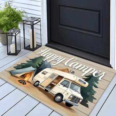 1 Stück Campingauto & Zelt Muster Fußmatte, weicher Flanell rutschfester Teppich geeignet für Waschküche, Küche, Badezimmer, Flur, Bettkante, Wohnaccessoires
