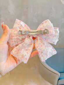 1pc Teenage Minimalist Mesh Bow Floral Hair Clip, Cute Butterfly Decor Half-Up Hairstyle Accessory For Girls, Sweet And Gentle - Multicolor - View 6