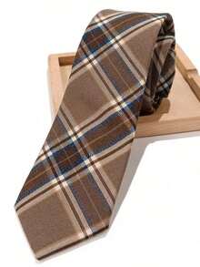 1pc Men's Fashion Striped Plaid Necktie, Versatile Business Style. - 棕色 - 查看 1