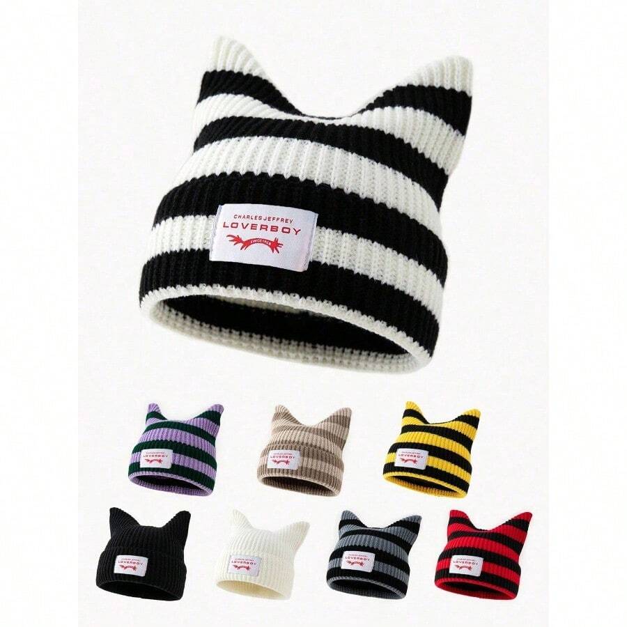 1pc Women's Fashion Car Patch Ear Knitted Hat, Suitable For Autumn/Winter Daily Wear - A - Xem 1