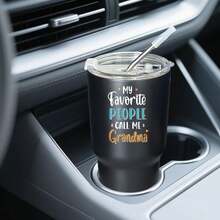 30oz Stainless Steel Tumbler Black White Options,  My Favorite People Call Me Grandma Graphic Cups, Insulated Travel Coffee Mug With Lid And Straw , Double Wall Vacuum Reusable Travel Cups,  Funny Birthday Party Gift For Men - 黑色 - 查看 2