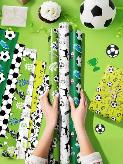 12pcs Football Themed Wrapping Paper, Designed With Football Shoes, Ball Net And Trophy Patterns. Suitable For Birthday Gifts, Party Decorations, DIY Crafts, Party Favors, Birthday Gift Wrapping, Office Decorations And Various Other Gift Wrapping Occasions. Sports Themed Football Party Decorations.