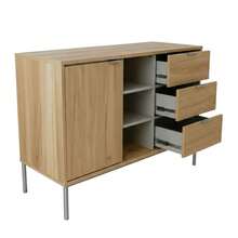 Miroytengo Aparador Sforza salón Roble natural 3 cajones guías metálicas 2 estantes 1 puerta estante interior melamina 120x75x39,5 cm De 2 a 3 días de envio - Roble - Ver 3