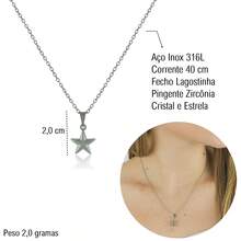 Earrings And Necklace With Zirconia Crystal And Star Pendant Set For Women, Stainless Steel, Hypoallergenic, Water Resistant - Bạc - Xem 5
