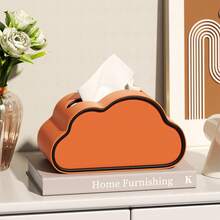 PU Leather Tissue Box Holder, Luxury Minimalist Cloud-Shaped Desktop Napkin Dispenser, High-End Home Decor - Orange Cloud Tissue Box - View 3