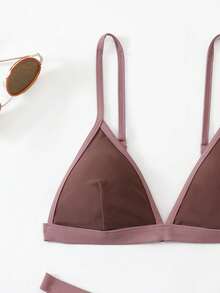 Bộ bikini màu nâu sẫm và tím quyến rũ | Áo ngực tam giác nâng ngực + Quần lọt khe dây mảnh | Phong cách trưởng thành sang trọng | Đồ bơi thiết yếu cho kỳ nghỉ hè trên bãi biển - màu nâu - Xem 7