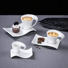 Juego de taza y platillo de cerámica de 80ml/100ml/180ml/280ml, elegante juego de taza de café y platillo de cerámica, adecuado para el té de la tarde, cafetería, uso diario en la oficina, fácil de limpiar, apto para lavavajillas - Multicolor - Ver 3
