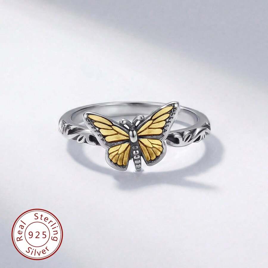 1件S925纯银立方氧化锆可爱蝴蝶结设计首饰，日常佩戴及女士礼物 - 戒指2 - 查看 1