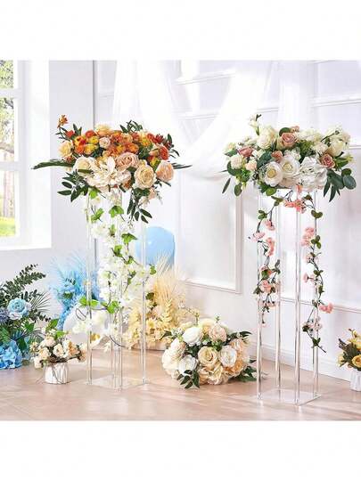 Acrylic Tall Flower Stand, Detachable Flower Rack, Suitable For T-Stage Events Reception Floral Display, Party Decor Home, Wedding Ceremony Balloon Display, Wedding Celebration Floral Display