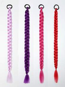 2pcs Synthetic Long Braid Ponytail, With Elastic Colorful Braided Ponytail Hair Accessories, Suitable For Children - Multicolor - View 4